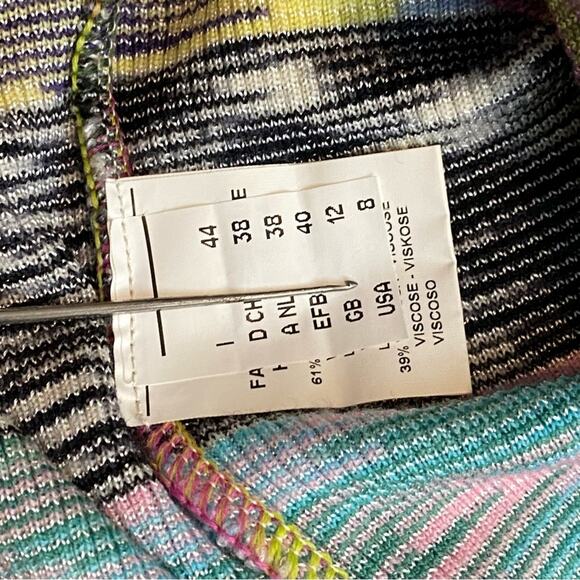 MISSONI Soft Wool Blend Space Dye V-Neck Sweater Top Yellow Mint Black and White - Picture 11 of 14